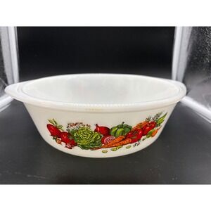 Vintage Glass Bake Bowl White Milk Glass Harvest Fruit Design